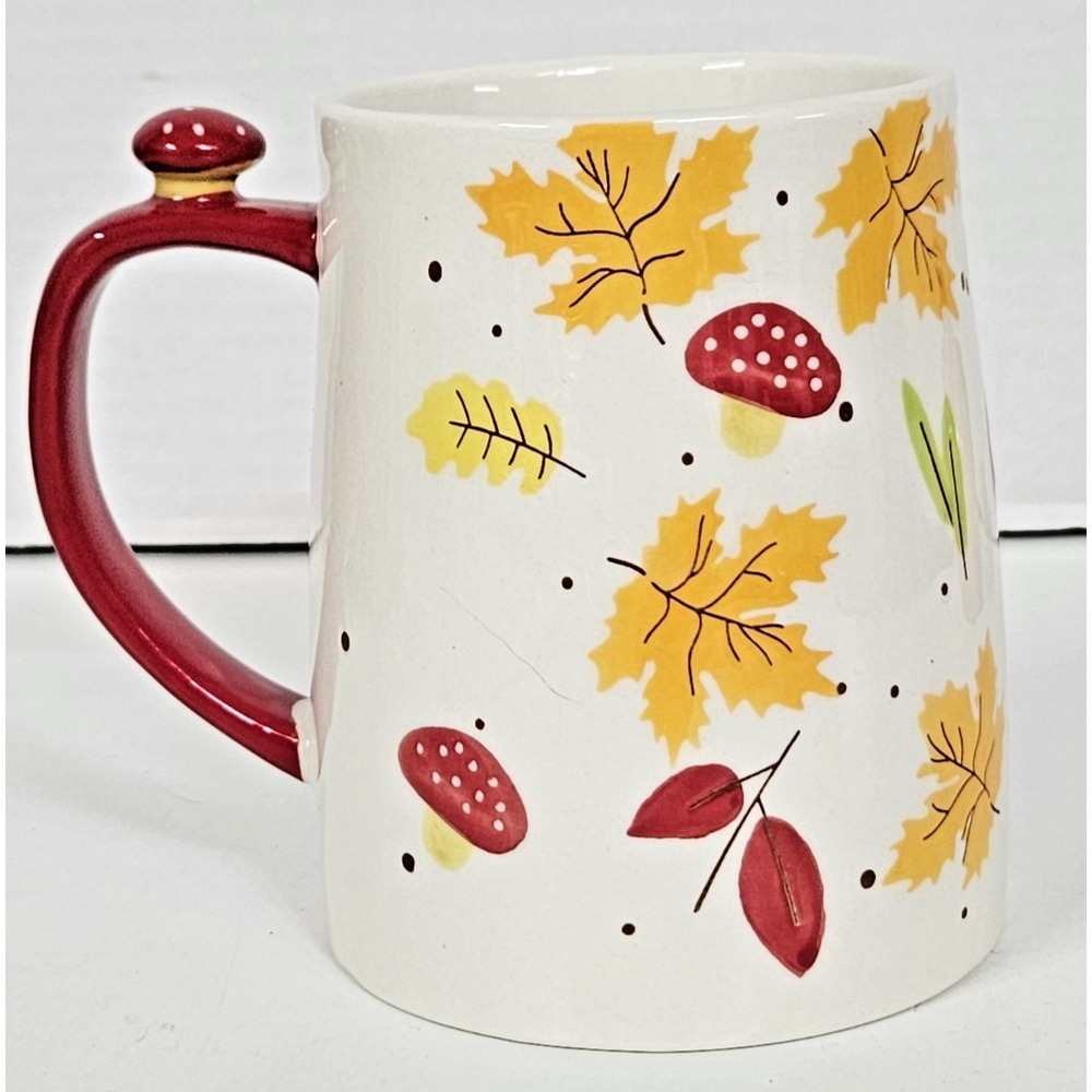 Lang Autumn Leaves Mushrooms Coffee Mug Red Handle Design Group Fall Ceramic
